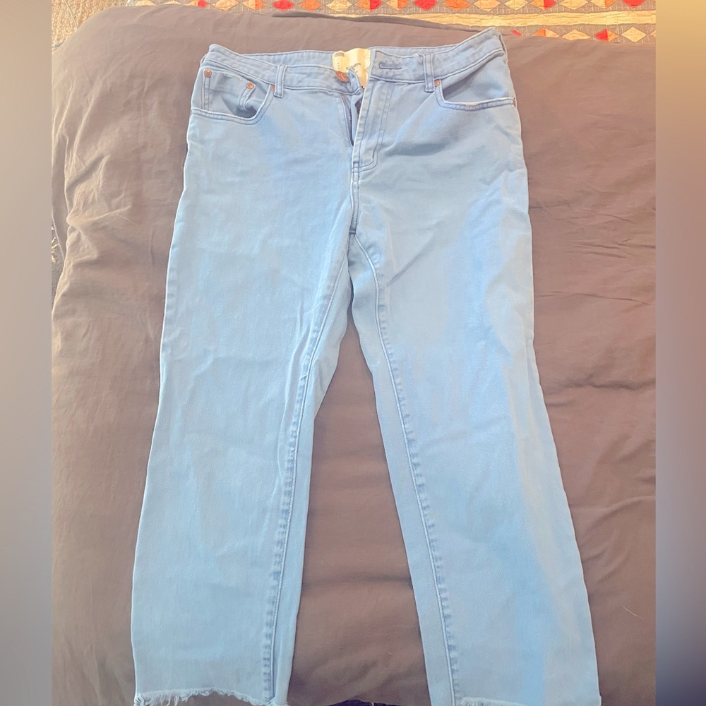 Bright blue boyfriend fit cropped jeans